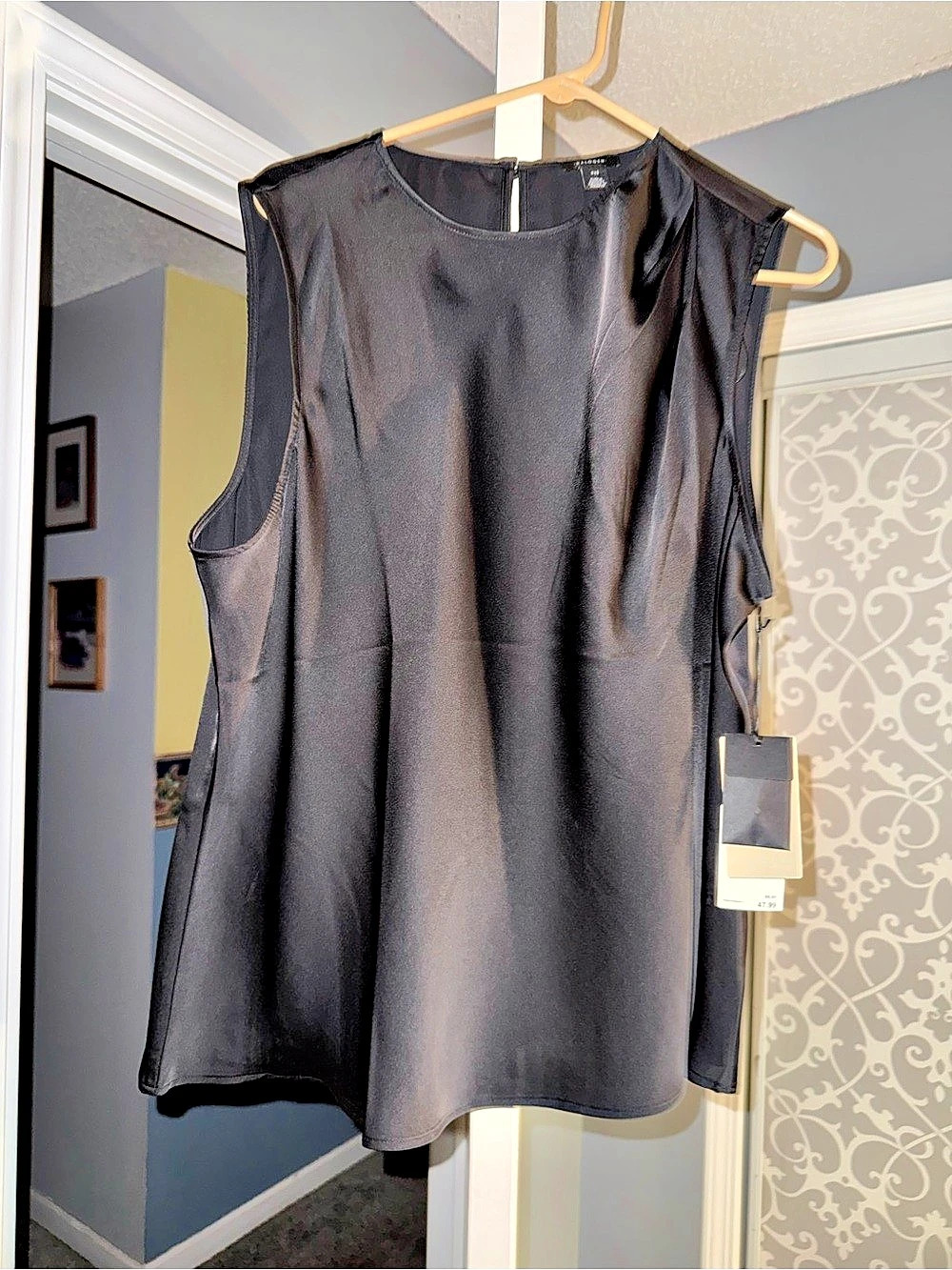 Nordstrom Satin Scoop Neck Tank Black Size XL